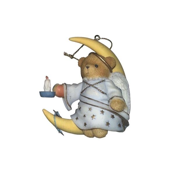 Vintage Enesco Cherished Teddies Angel Sitting On Moon Ornament Bear - Picture 1 of 3